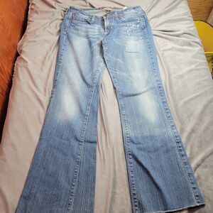 Hint Jeans Womens Size 29 Blue Comfort 30 Cut Off Inseam Boot Cut Distresse Pant